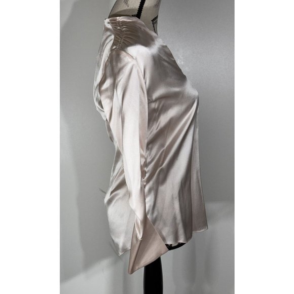Lewit Satin V-Neck Ruched Silk Blouse, Shell Pink Women's Size XS - Picture 5 of 6